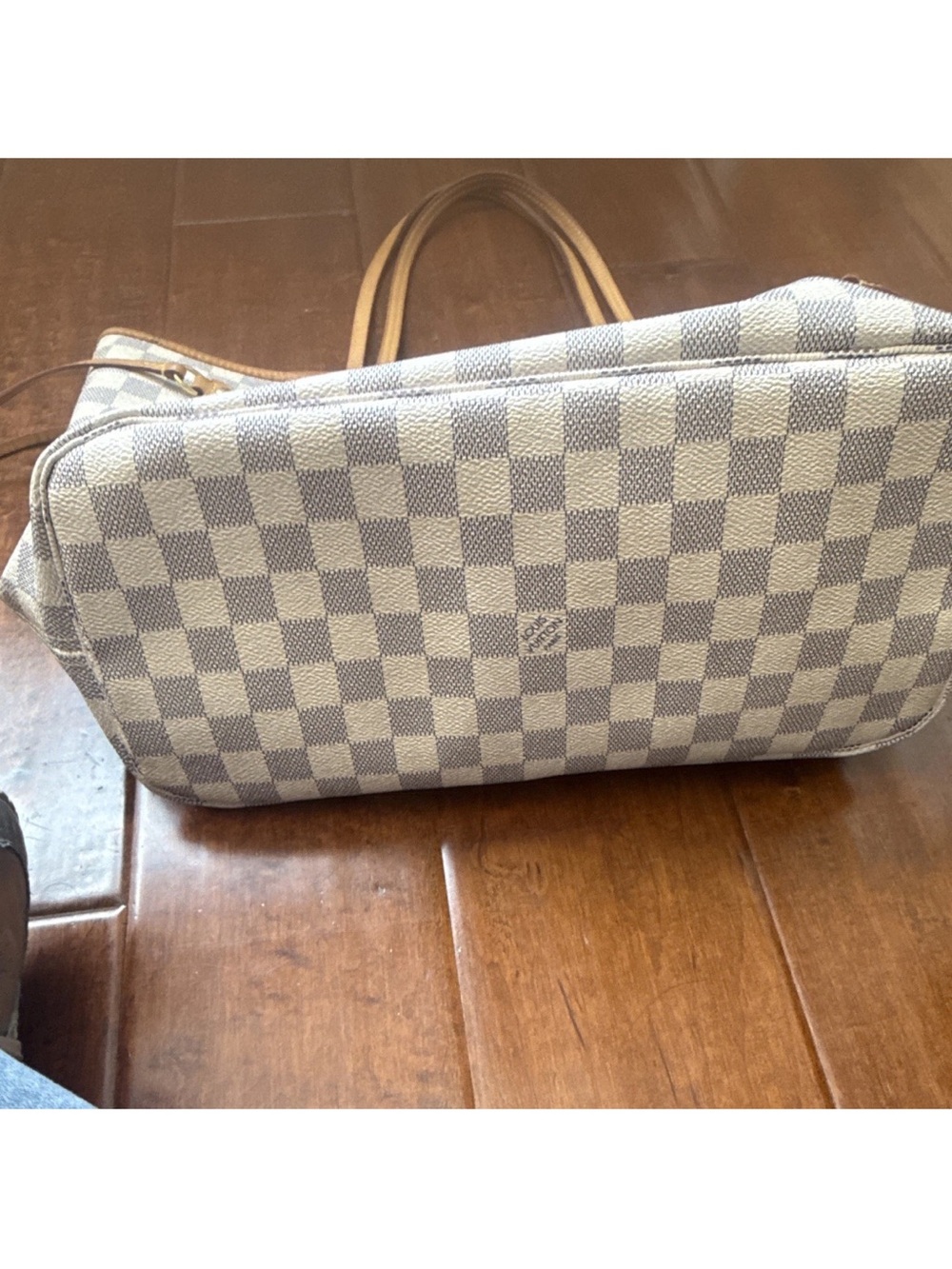 Louis Vuitton Damier Azur Neverfull Tote Beige Leather Authentic - Picture 8 of 15
